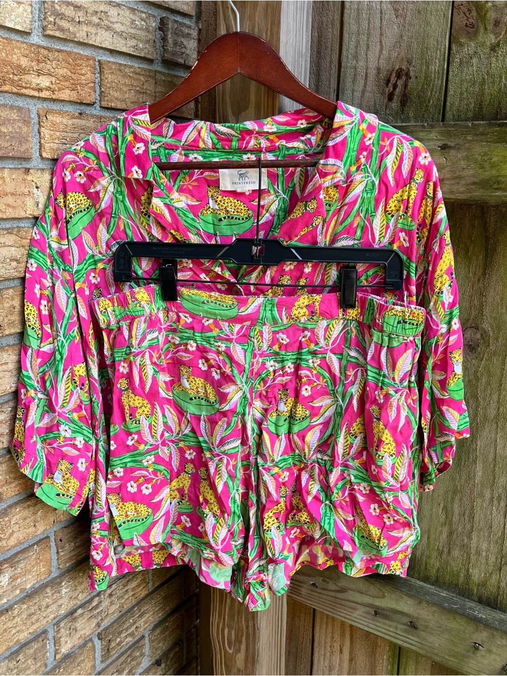 Printfresh Hot Pink Cheetah Tropical Button-Front Pajama Set 100% Viscose